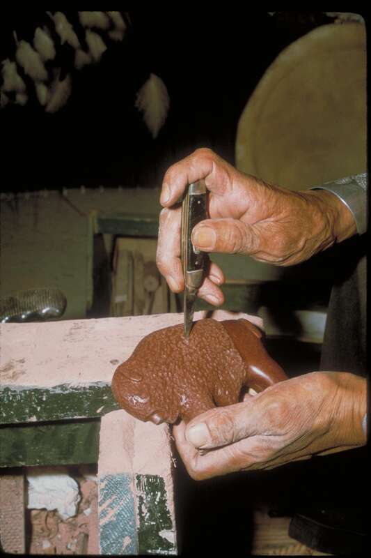 Details of pipe.
Stone pipes were long known among the prehistoric peoples of North America; specimens from 2,000 years ago have been found at Mound City in present-day Ohio. Digging at this Minnesota quarry likely began in the 17th century, a time