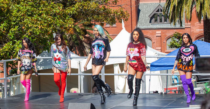 The Ladies of AsiaSF dance on stage at the 2019 San Francisco Trans March.