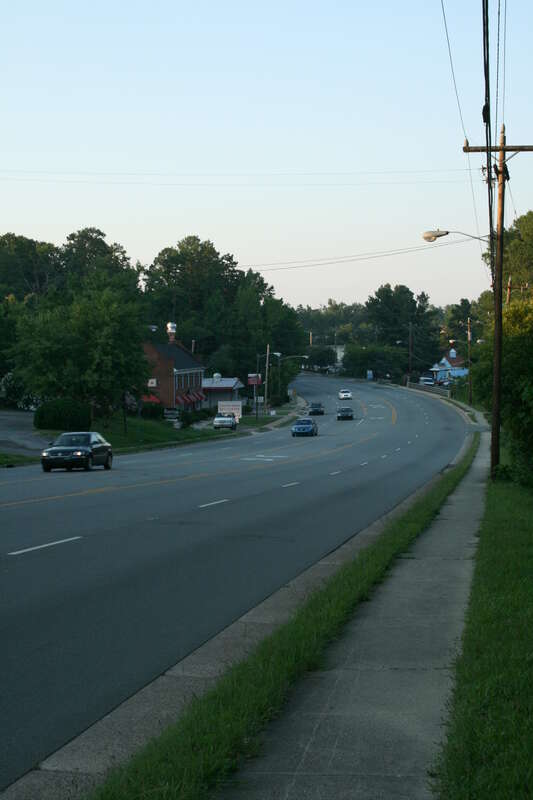 Franklin St in the evening in Chapel Hill, North Carolina.