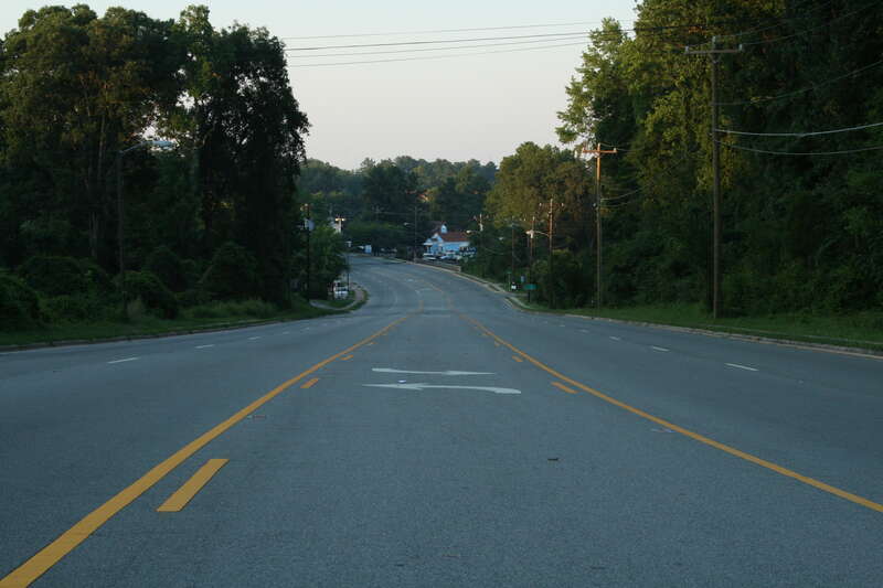 Franklin St in the evening in Chapel Hill, North Carolina.