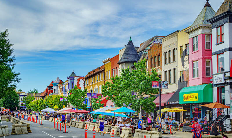 Re-imagined 18th Street in Adams Morgan, Washington, DC USA