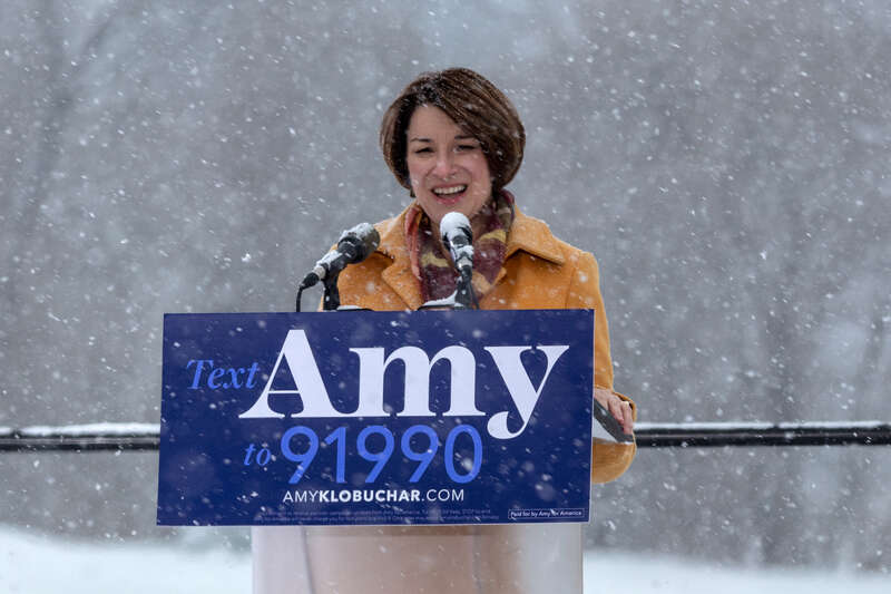 Senator Amy Klobuchar made her announcement to run for president in 2020 on a snowy day Sunday at Boom Island Park in Minneapolis, Minnesota.