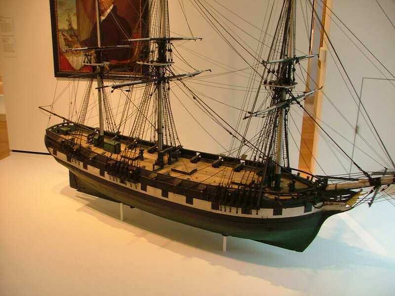 Model of Tall ship "The Friendship"of  Salem, with cannon on deck 7.06. 2010 Peabody-Essex Museum