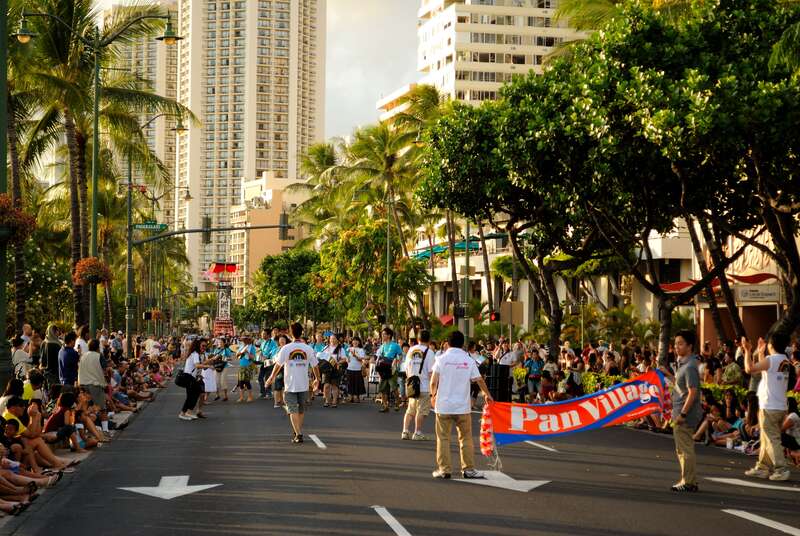 At the end of the parade route. They were playing "Jump in the Line".