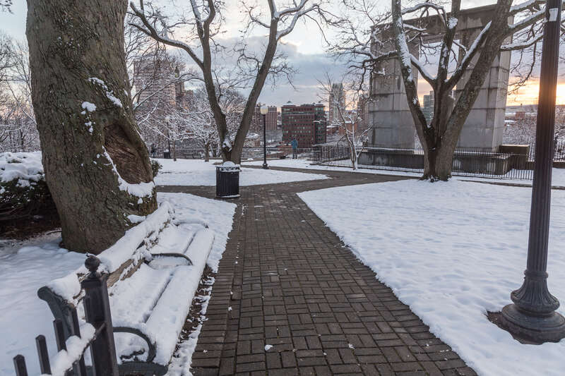 Prospect Terrace Park after snowfall, Providence, Rhode Island.