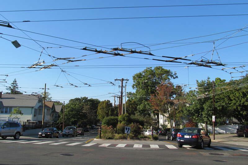 Trolleybus wires at the intersection of Aberdeen Avenue and Mount Auburn Street seen in September 2014
