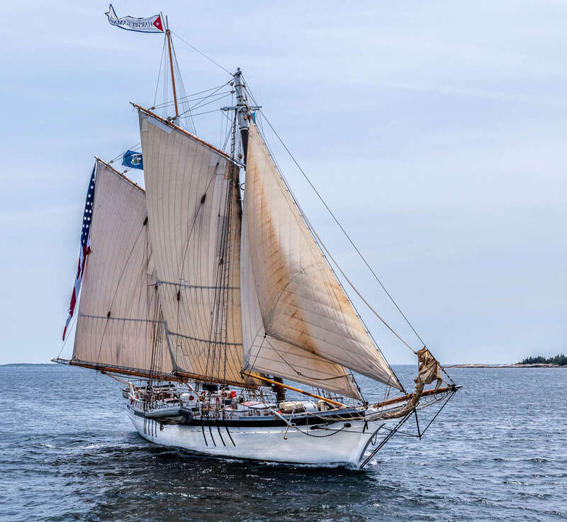 This is schooner Harvey Gammage, one of several tall ships that were part of Windjammer Days celebrations held annually in Boothbay Harbor, Maine.