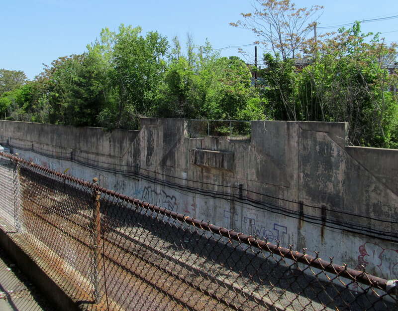 Remains of a footbridge at the former Salem station in May 2012