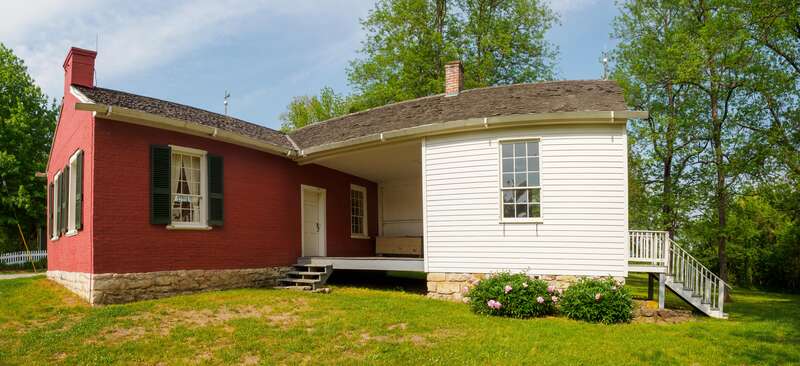 In 1837, George Caleb Bingham built this (restored) home in Arrow Rock, where he and his family lived until 1845. The site is now a designated National Historic Landmark known as the “George Caleb Bingham House.”