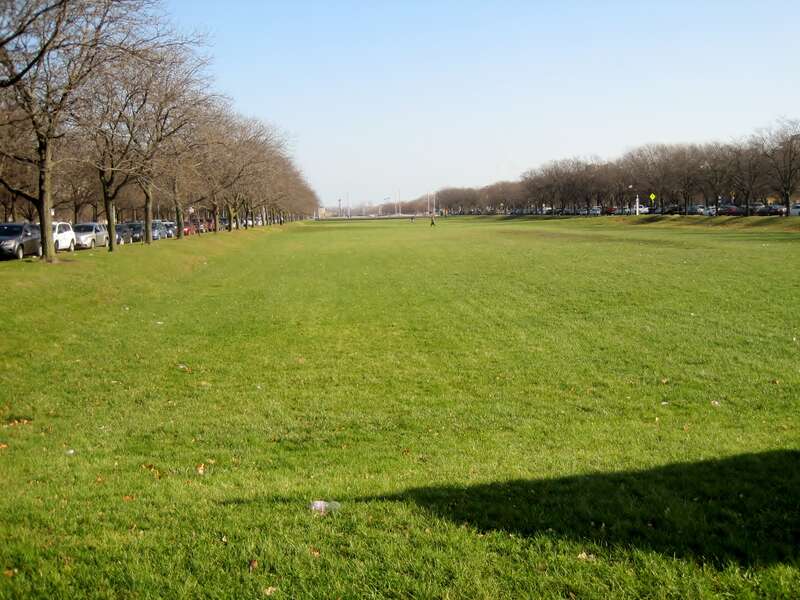 The Jackson Park Historic Landscape District and Midway Plaisance in Chicago (1869). The park was founded in the the late 1860s, but developers became disinterested in its development following the Great Chicago Fire. For years, the park remained