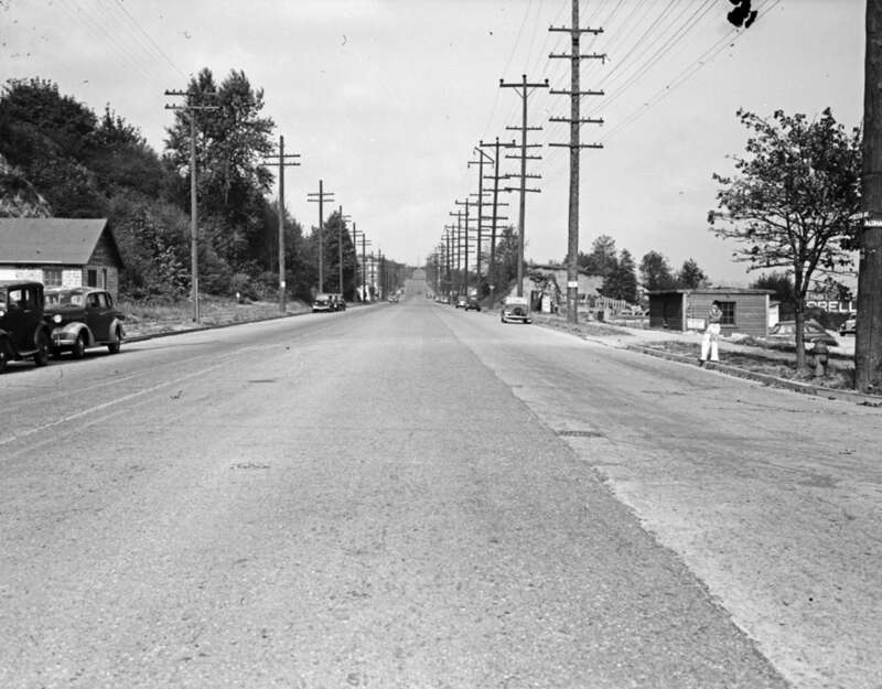 Dexter Avenue near Aloha Street,  Seattle, Washington, 1944. Probably nothing in this photo (except maybe the building in the middle distance at left) existed even 30 years later.