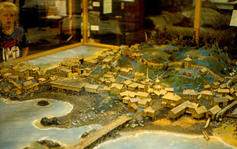 A model of old Sitka in the Sitka Historical Museum.  it shows the city around 1867, when the United States bought Alaska from Russia.  Sitka was the capital of Alaska when it was a Russian territory.  The Russians called it New Archangel