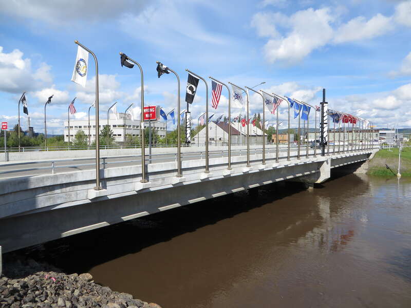 The newest bridge across the Chena River in Fairbanks, Alaska, is the Veteran's Memorial Bridge which opened up in November 2012.