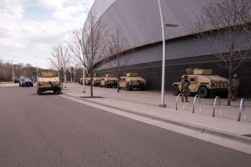 The National Guard guarding Allianz Field in St. Paul. The National Guard has been deployed as part of "Operation Safety Net" during the Derek Chauvin murder trial.