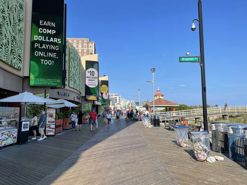 A view of the boardwalk in Atlantic City, New Jersey looking north at Brighton Avenue