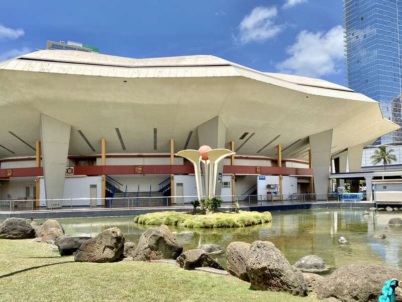 Completed in 1964, this Modern arena was designed by Adrian Wilson &amp; Associates in conjunction with the master plan laid out by the firm Merril, Simms &amp; Roehrig, and was known as the Honolulu International Center until 1976, when it was