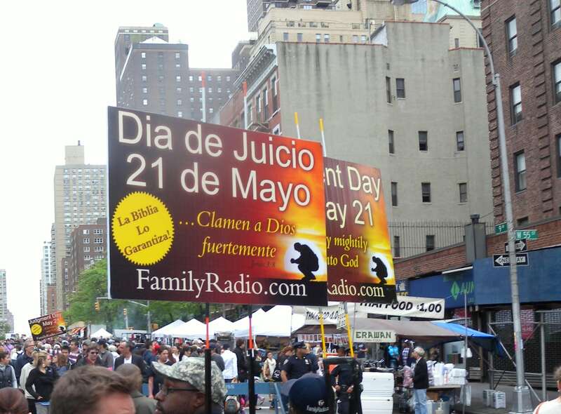 Looking northeast as prophets inform the 9th Avenue Food Festival of the coming judgement day.