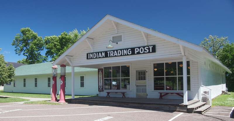 Indian Trading Post (now the gift shop of the Mille Lacs Indian Museum), 43411 Oodena Dr, Onamia, Minnesota, USA.  Viewed from the west.