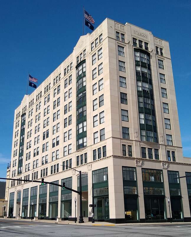 Street-level view of the historic Montgomery Building in Spartanburg