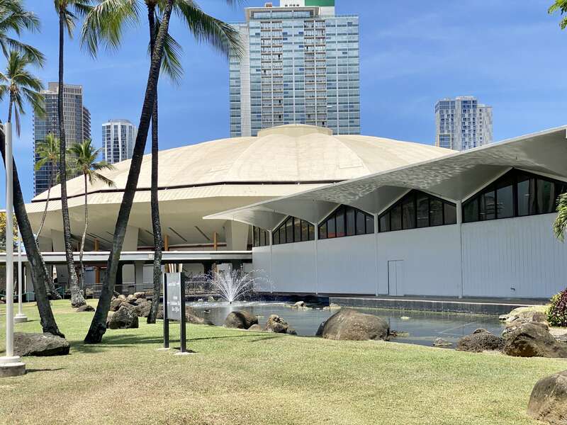 Completed in 1964, this Modern convention center was designed by Merril, Simms &amp; Roehrig as part of a larger cultural and convention complex known as the Honolulu International Center until 1976, when it was renamed in honor of former Honolulu