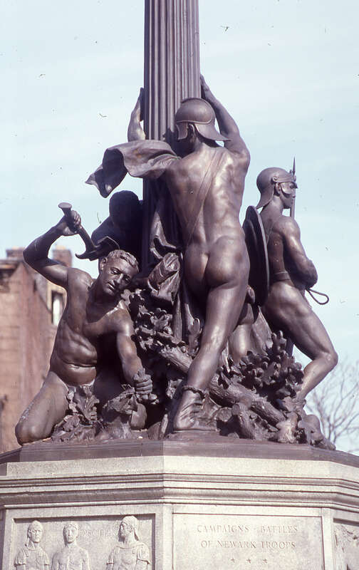 Bronze statue on stone pedestal, Newark's official memorial to each of the 20,863 soldiers and sailors of World War I.