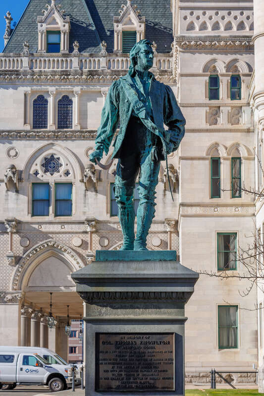Thomas Knowlton by Enoch Smith Woods. Stands outside the State Capitol building at Hartford Connecticut.