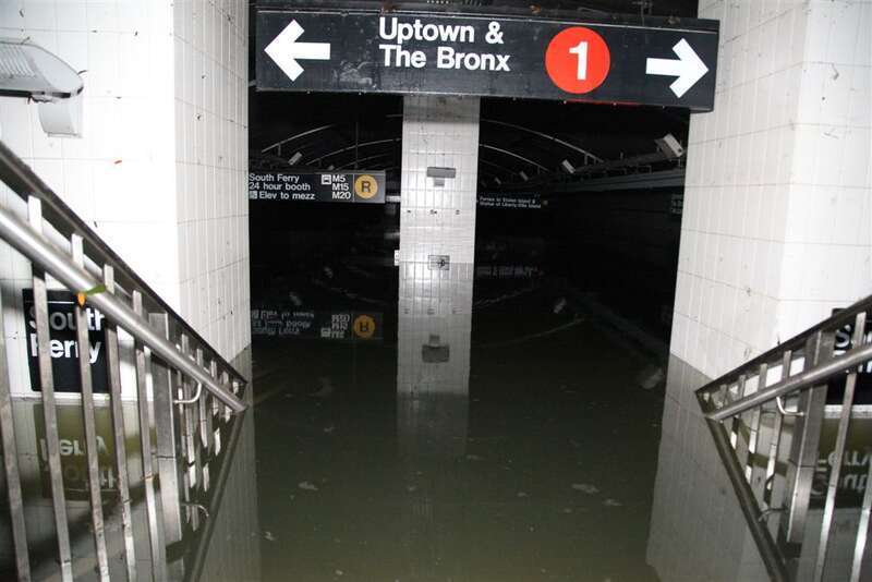 The South Ferry subway station was damaged by seawater flooding during Hurricane Sandy. Crews are working to restore the station by pumping out the seawater. 

Photo: MTA New York City Transit / Leonard Wiggins