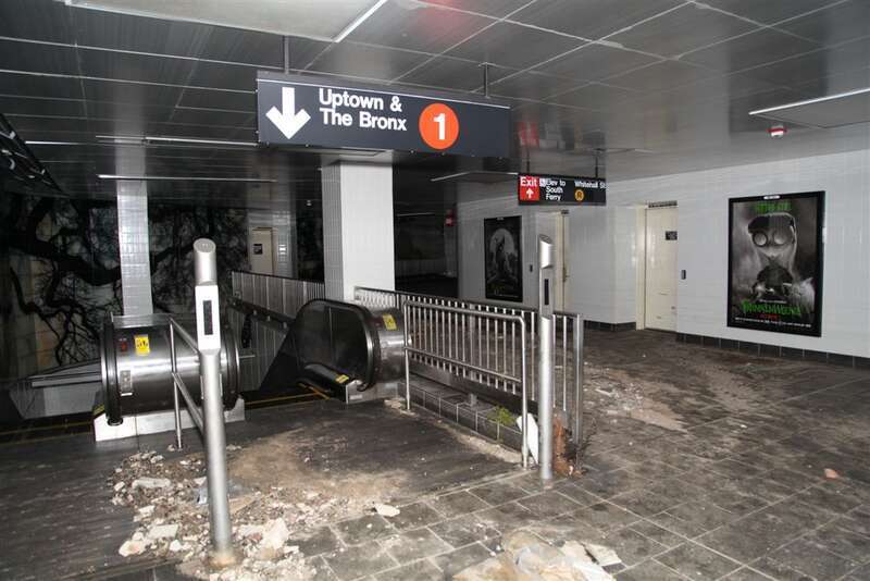 The South Ferry subway station was damaged by seawater flooding during Hurricane Sandy. Crews are working to restore the station by pumping out the seawater. 

Photo: MTA New York City Transit / Leonard Wiggins