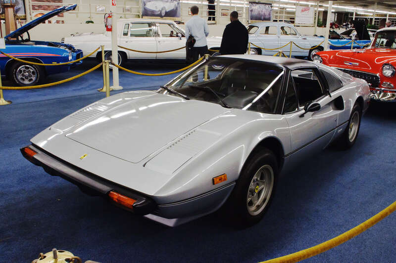 Seen at the famous Auto Collection at The Quad (formerly Imperial Palace), Las Vegas.
The Ferrari 308 was introduced in the late 1970s as the lightweight, middle-engined "entry-level" Ferrari of its day. The GTB was the basic hardtop version, while