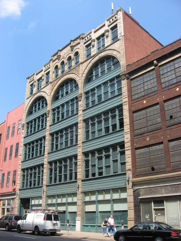 Front of the Byrnes &amp; Kiefer Building, located at 1127-1133 Penn Avenue in the Strip District neighborhood of Pittsburgh, Pennsylvania, United States.  Built in 1892, it is listed on the National Register of Historic Places.