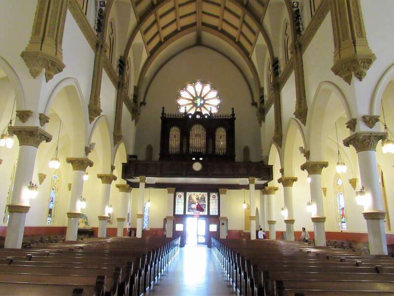 The interior of the Cathedral Shrine of the Virgin of Guadalupe in Dallas,Texas.