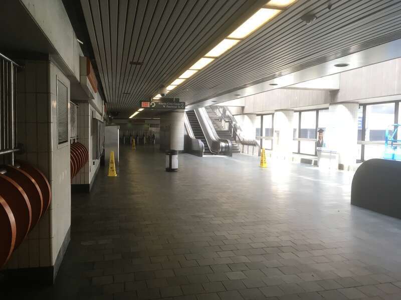 Pre-fare area on the northbound side of the Civic Center MARTA station in May 2019.