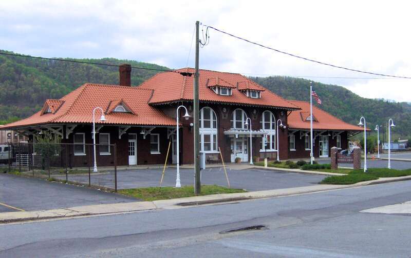 The Clinchfield Depot, now home to the J.F. Toney Memorial Public Library, in Erwin, Tennessee, USA.