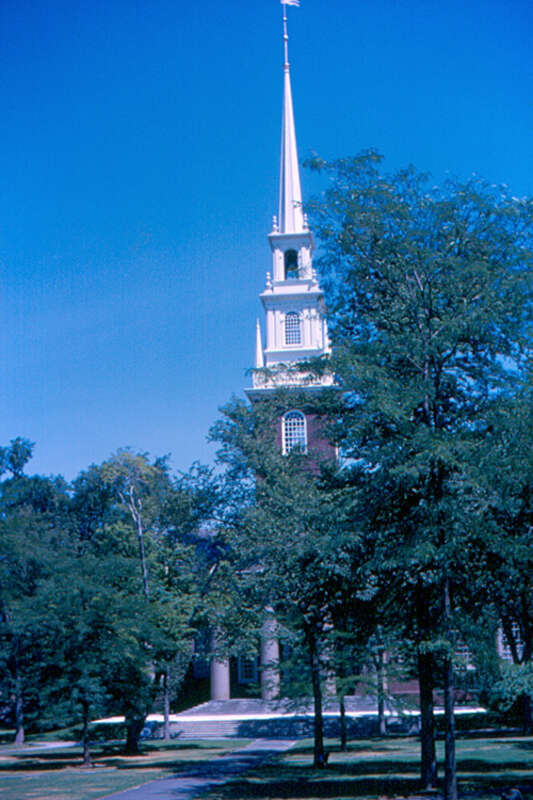 The Memorial Church in Harvard Yard was built in 1932.  It is the latest of several churches that have been in Harvard Yard, the center of the Harvard University campus, since 1744,
