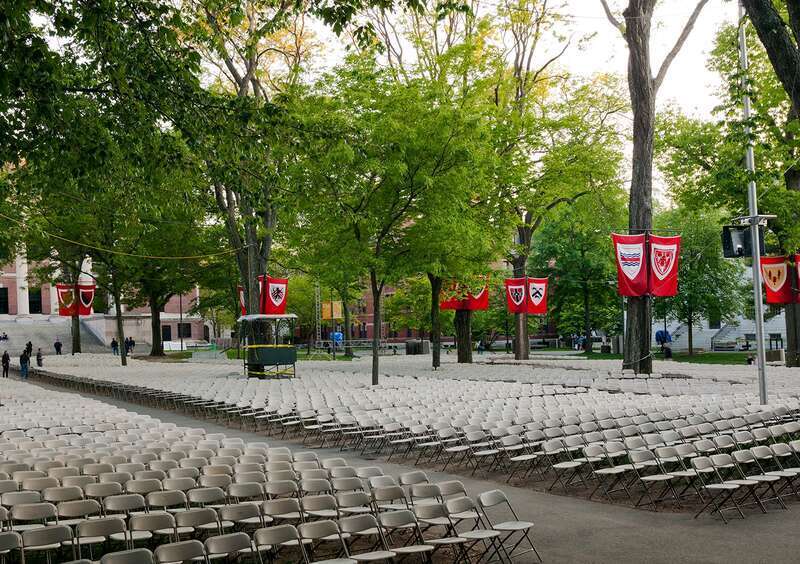 Harvard University graduation seating, stage perspective
