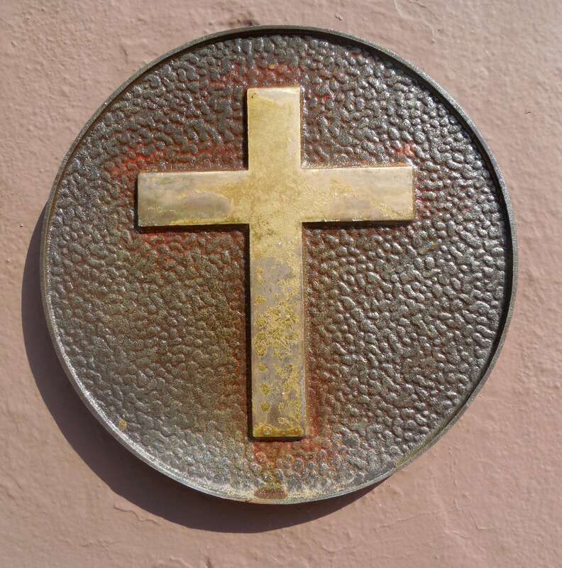 Cross symbol in the "Court of Religions" at the SRF Lake Shrine, Pacific Palisades, Los Angeles, California, United States.