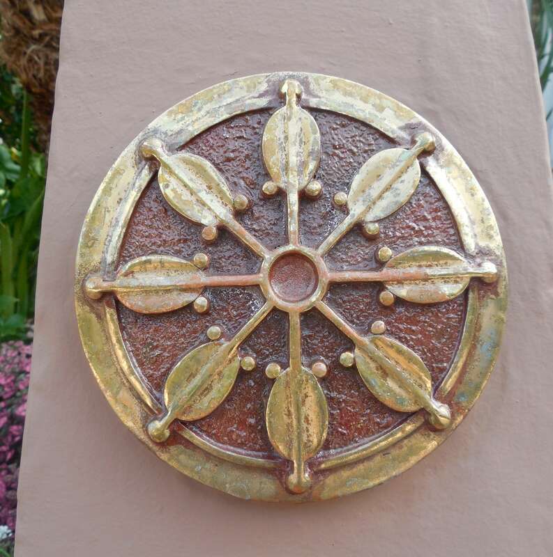 Dharmachakra symbol in the "Court of Religions" at the Self-Realization Fellowship Lake Shrine, Pacific Palisades, Los Angeles, California, United States.