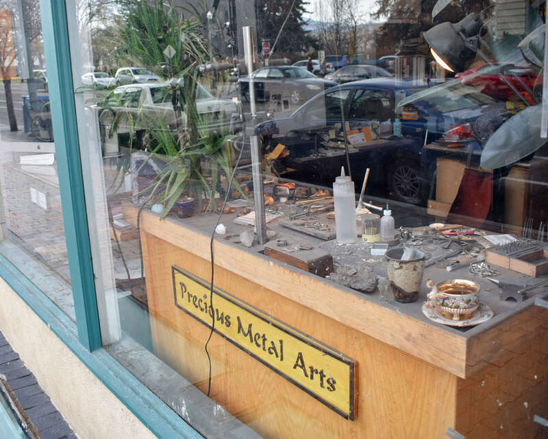 A workbench displays the tools of a precious metal artist in Boise, Idaho.