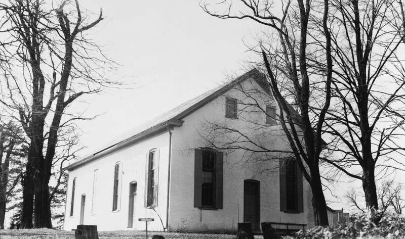Front of the Religious Society of Friends meeting house in Waynesville, Ohio, United States.  The church is part of the Miami Monthly Meeting Historic District, a historic district that is listed on the National Register of Historic Places.