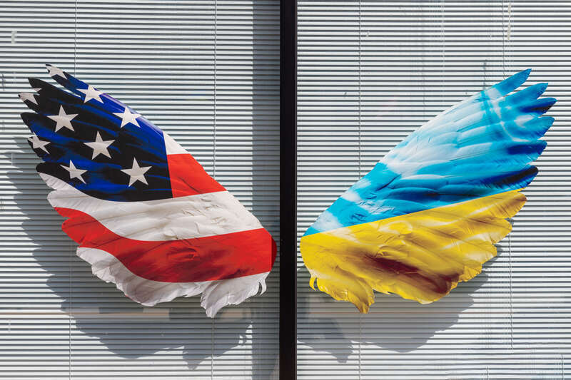 United States--Ukraine wings,  Ukrainian Village, Chicago, Illinois.