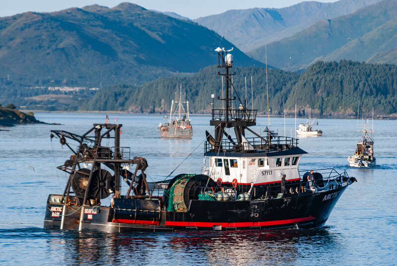 Commercial stern trawler, ARCTIC RAM - IMO 7829120, coming into the Trident Seafoods dock in Kodiak, Alaska on September 5, 2018.