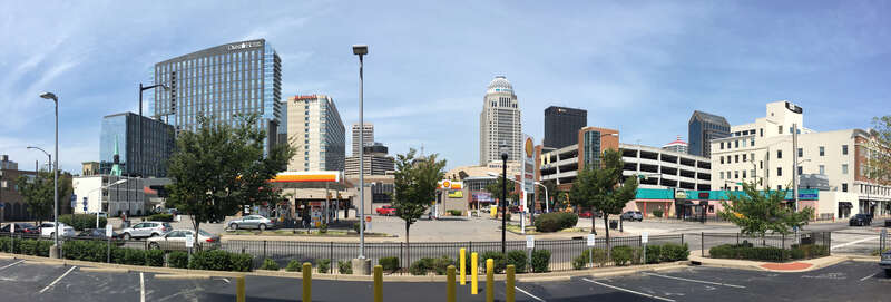 View of downtown Louisville, Kentucky viewed from the east along South 1st Street