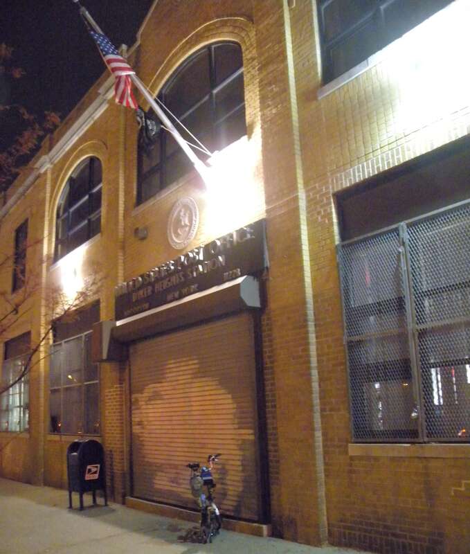 Looking west at Post Office at night.  Dyker Heights, Brooklyn.