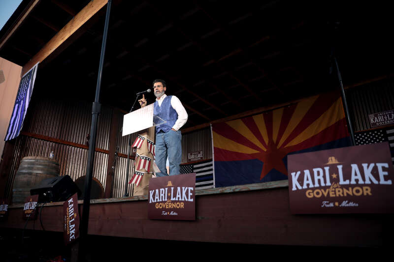 Mark Spencer speaking with supporters at a "Back the Blue" campaign rally at Frontier Town in Cave Creek, Arizona.

Please attribute to Gage Skidmore if used elsewhere.