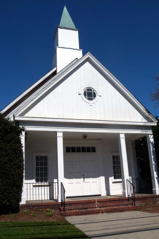 Looking north at Montgomery Presbyterian Church in Belleville, on a sunny midday.