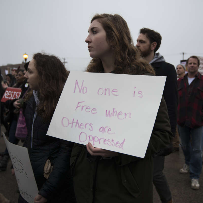 Minneapolis, Minnesota
January 20, 2017
About 3000 people marched through Minneapolis to protest the inauguration of Republican President Donald Trump. The people gathered in south Minneapolis and then marched downtown to City Hall. They criticized