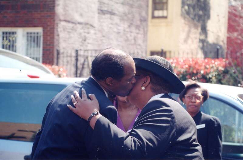 Mayor Marion Barry &amp; Wilhamena Rolark embrace at Funeral of David Clarke in front of Metropolitan Baptist Church at 1225 R Street, NW, Washington DC on Friday, 4 April 1997 by Elvert Barnes Photography