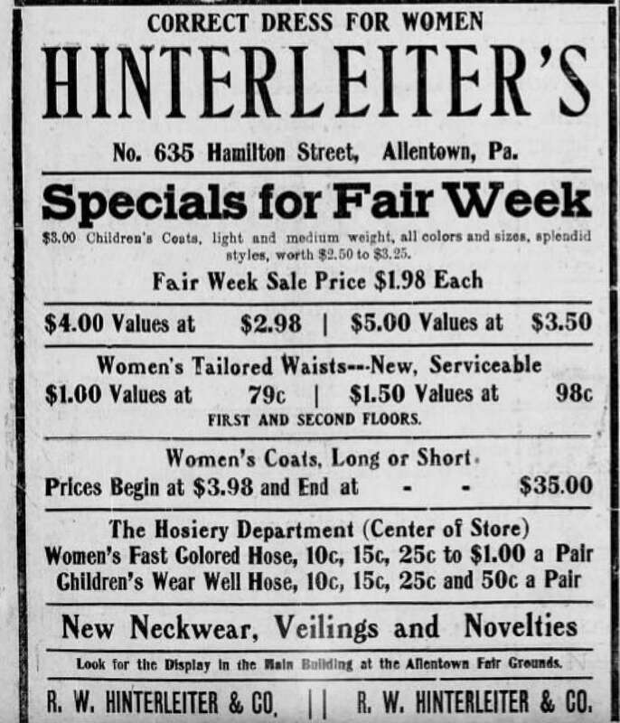 R W Hinterleiter &amp; Co Newspaper Ad Allentown PA