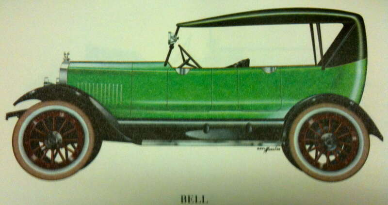 1920 Bell Touring Car drawing.
Other information

This drawing is from an old cut up calendar from around 1920. The printing company and year are not visible.