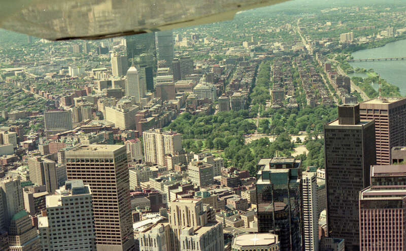 August 23, 1994 - Boston, Massachusetts - Aerial view of downtown Boston while on a flight to do site flyovers. Scanned MassDEP negatives, slides and printed photographs from investigations and/or inspections 
conducted by the Department, including